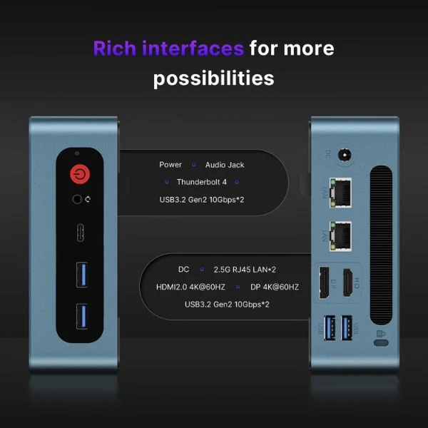 Mini PC BOSGAME P2 Plus - Intel Core i7-12700H - 12ª Generación - 32GB DDR5 - SSD 512GB PCIe - Triple Pantalla 4K - WiFi 6E - Bluetooth 5.2 - Negro