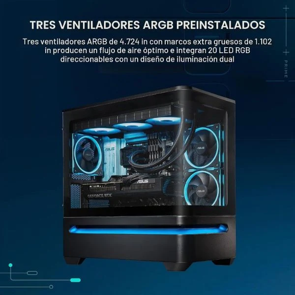 Case ASUS Prime AP202 TG ARGB Micro ATX Mid Tower Vidrio Templado 3xFan ARGB - Negro
