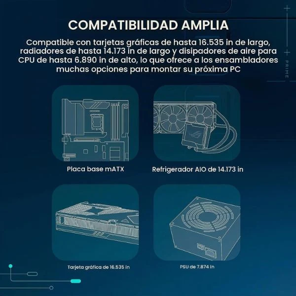 Case ASUS Prime AP202 TG ARGB Micro ATX Mid Tower Vidrio Templado 3xFan ARGB - Negro