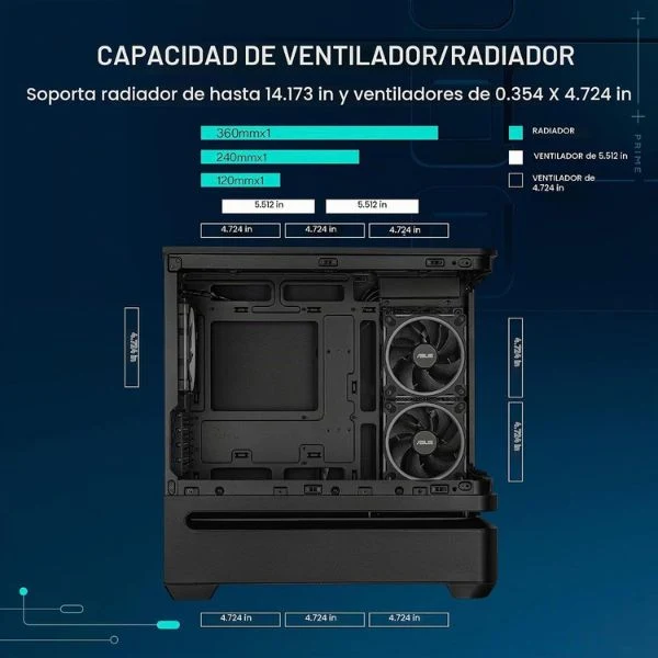 Case ASUS Prime AP202 TG ARGB Micro ATX Mid Tower Vidrio Templado 3xFan ARGB - Negro