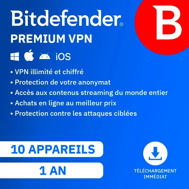 Bitdefender Premium VPN — 10 appareils / 1 an
