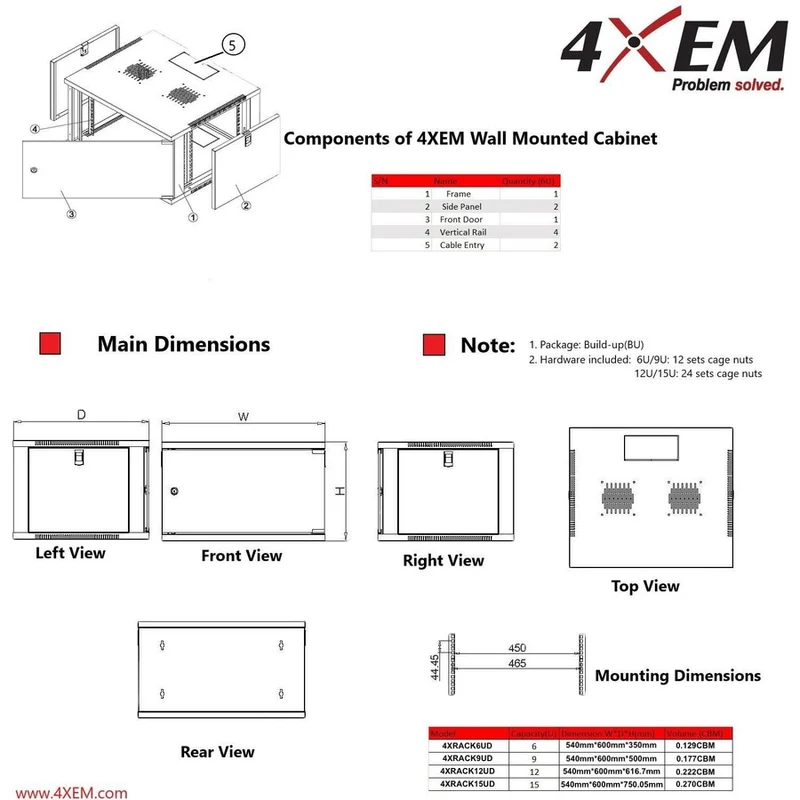 Accesorios de Redes 4XEM 6U Wall Mount Server Rack Cabinet 24 Inches Deep