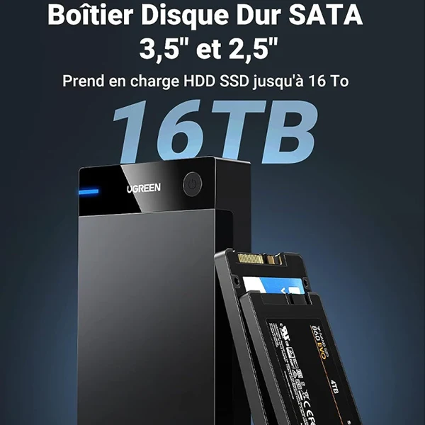 Ugreen Boitier disque dur externe USB 3.0 to 2,5/3,5 SATA (50422)