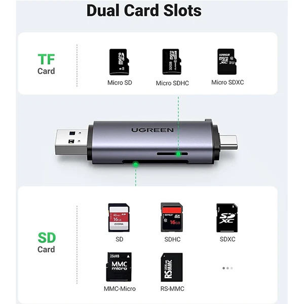 Ugreen Lecteur carte mémoire SD/TF USB-C & USB3.0 (50706)