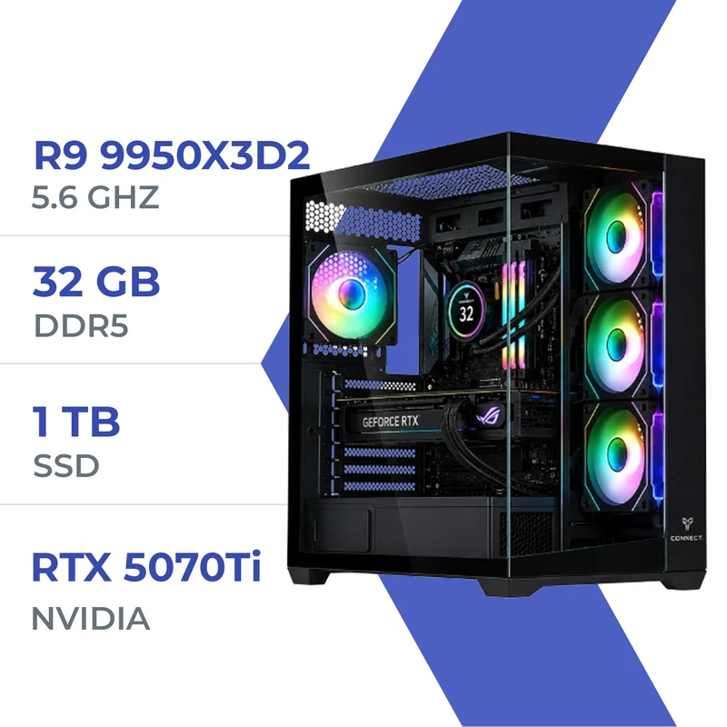 PC Gamer Techspace Ryzen 9 9950X3D2/1TB SSD/32GB/RTX 5070 TI 16GB