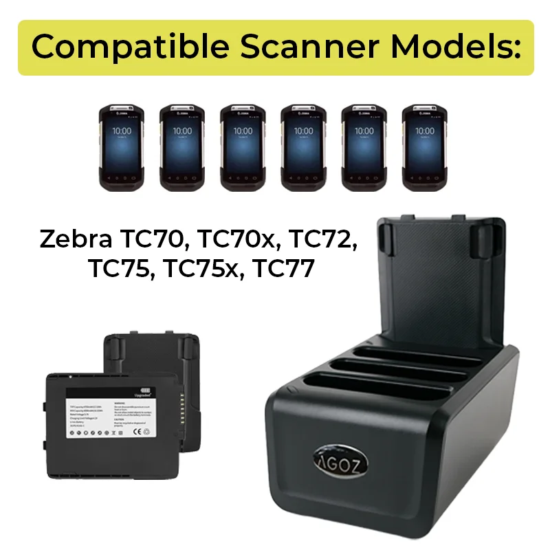 Station d'accueil chargeur de batterie 4 emplacements pour ordinateur mobile Zebra TC7X pour batteries de rechange | Agoz