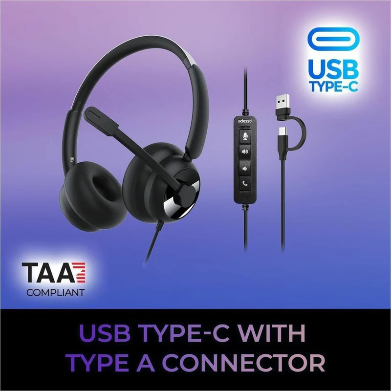 Diadema con Micrófono Adesso USB-C & USB-A Headset