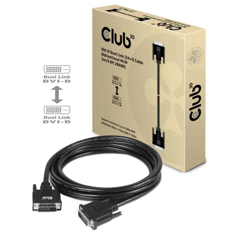 CABLE ADAPTATEUR CLUB 3D CAC-1223 - DVI TO DVI-D DUAL LINK CABLE 3M
