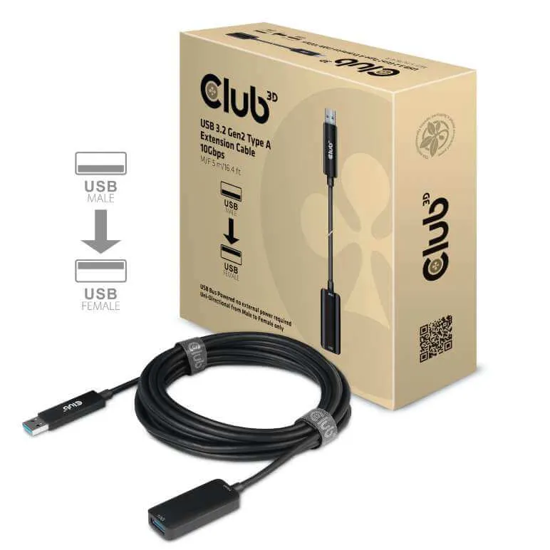 CABLE ADAPTATEUR CLUB 3D CAC-1411 - ] USB TYPE A 3.2 GEN 2 ACTIVE REPEATER CABLE 5METER / 15FT SUPPORTS UP TO 10 GBPS