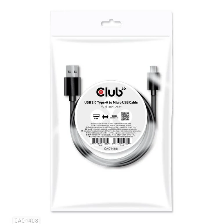 CABLE ADAPTATEUR CLUB 3D CAC-1408 - USB TYPE A MALE TO USB Micro MALE CABLE 1METER / 3.28FEET