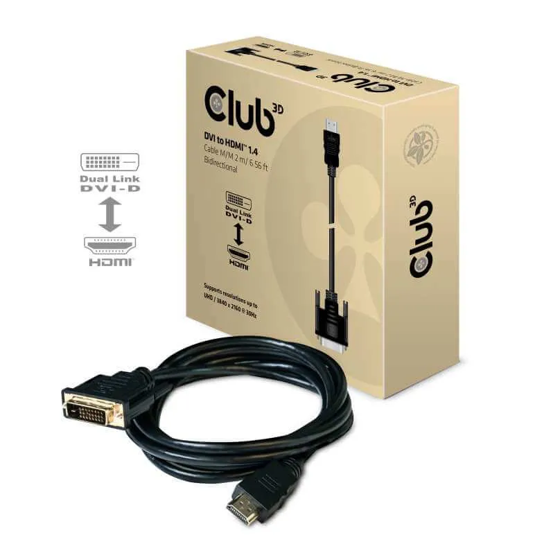 CABLE ADAPTATEUR ADAPTATEUR CLUB 3D CAC-1210 - DVI-D TO HDMI 1.4 CABLE M/M 2M 6.56FT