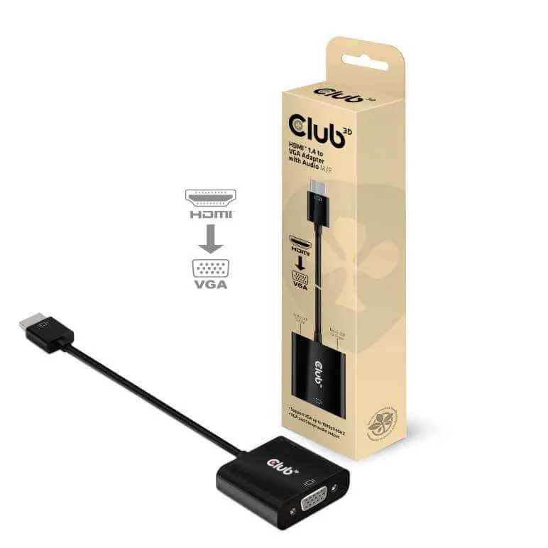 CABLE ADAPTATEUR CLUB 3D CAC-1302 - HDMI 1.4 MALE TO VGA FEMALE ACTIVE ADAPTER WITH AUDIO
