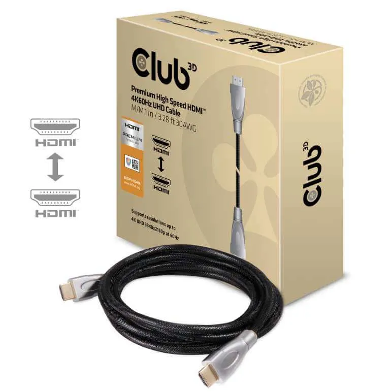 CABLE ADAPTATEUR CLUB 3D CAC-1311 - PREMIUM HIGH SPEED HDMI™ 2.0 4K60HZ UHD CABLE 1 M/ 3.28 FT