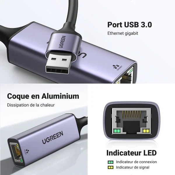 Ugreen Adaptateur Aliminium USB 3.0 to RJ45 (50922)