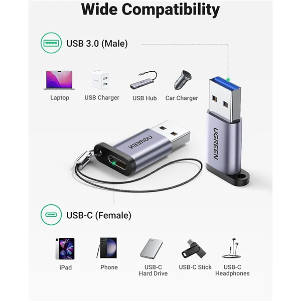Ugreen Adaptateur USB-A Male 3.0 to USB-C Female Gris (50533)