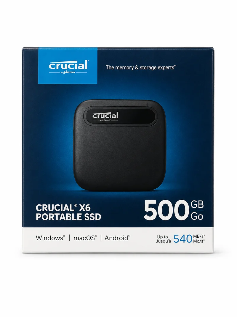 Crucial X6 – SSD portable 500 Go USB-C – Jusqu’à 540 Mo/s