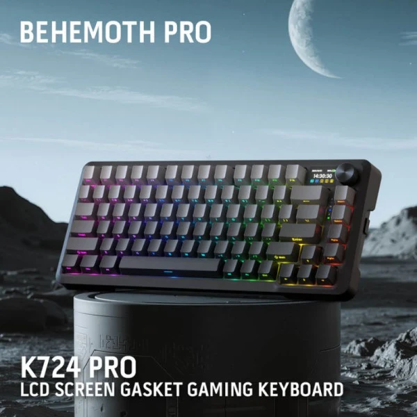 Redragon Behemoth K724 SP Tri-Mode Pro LCD Wireless Mechanical Keyboard (Gardient Gray)