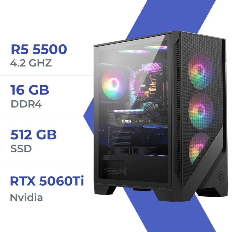 PC Gamer Techspace Ryzen 5 5500/512GB SSD/16GB/RTX 5060 Ti 16GB
