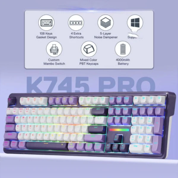 Redragon ANTONIUM K745 PRO Tri-Mode Mechanical Keyboard (Purple)