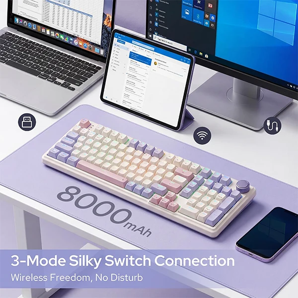 Redragon K768 Tri-mode Wireless Gasket RGB Gaming Keyboard (Lilac Land)