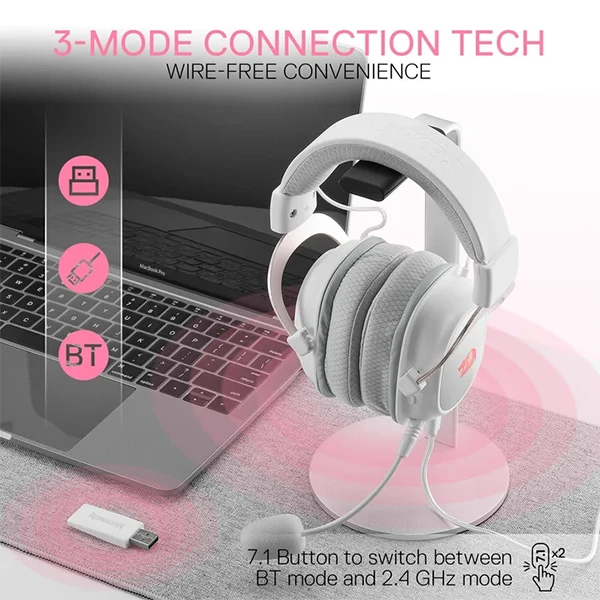 Redragon H510 PRO Zeus-X RGB Wireless Gaming Headset (White)