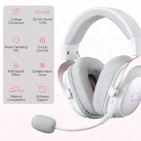 Redragon H510 PRO Zeus-X RGB Wireless Gaming Headset (White)