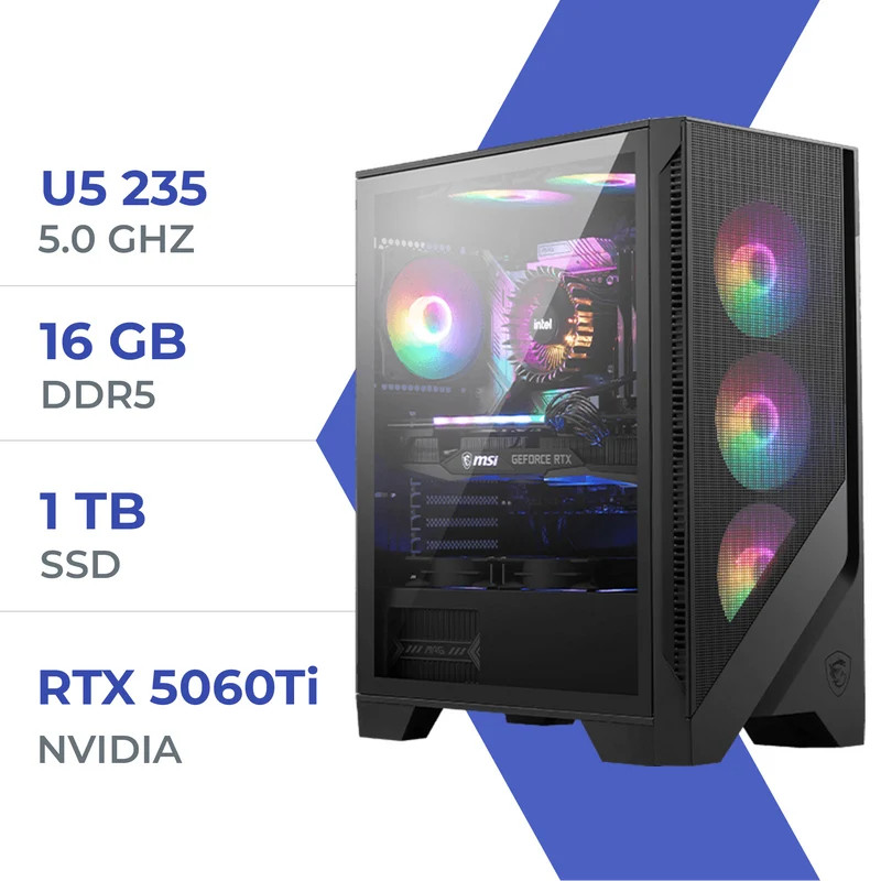 PC Gamer Techspace Ultra 5 235 /1TB SSD/16GB/RTX 5060Ti 8GB