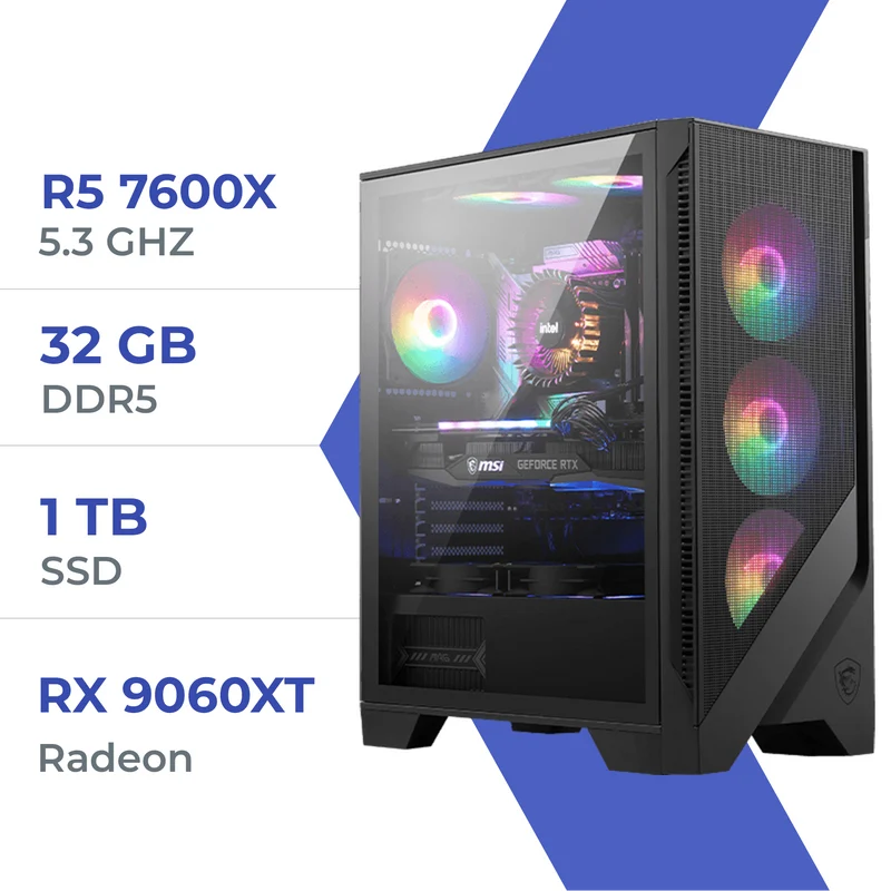 PC Gamer Techspace R5 7600X /1TB SSD/32GB/RX 9060 XT 16GB