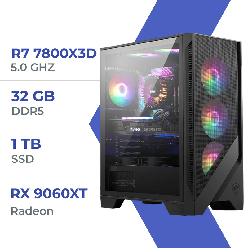 PC Gamer Techspace R7 7800X3D /1TB SSD/32GB/RX 9060 XT 16GB