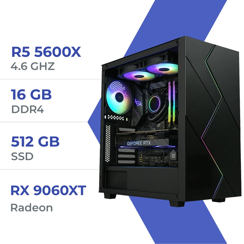 PC Gamer Techspace Ryzen 5 5600X/512GB SSD/16GB/RX 9060 XT 16GB