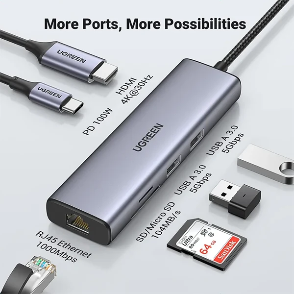 Ugreen Hub USB-C 7 en 1 (HDMI 4K)(90568)