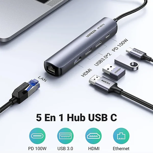 Ugreen Hub USB-C 5 en 1 (HDMI 4K@60Hz, PD 100W)(10919)
