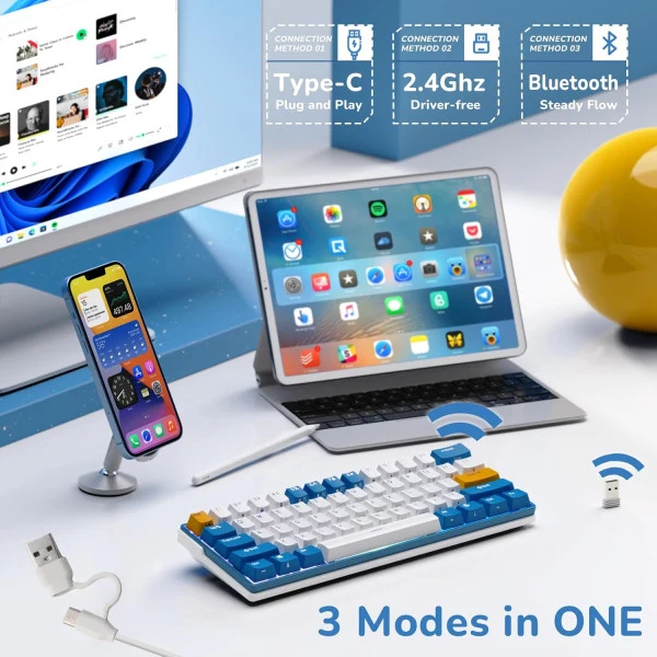 Royal Kludge RK61Plus Klein Blue Sky Cyan Switch (US Qwerty)