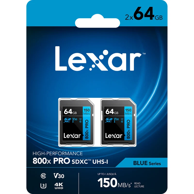 Tarjeta Lexar 64GB High-Performance 800x PRO UHS-I SDXC (BLUE Series, (pack de 2))