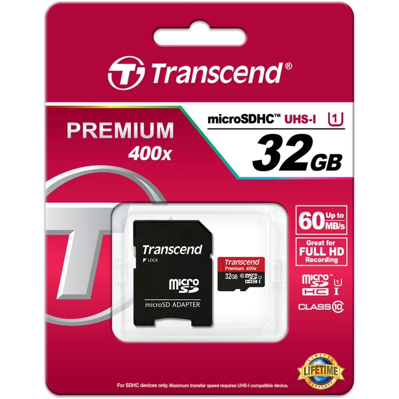 Tarjeta Transcend 32GB Premium microSDHC UHS-I con SD Adapter