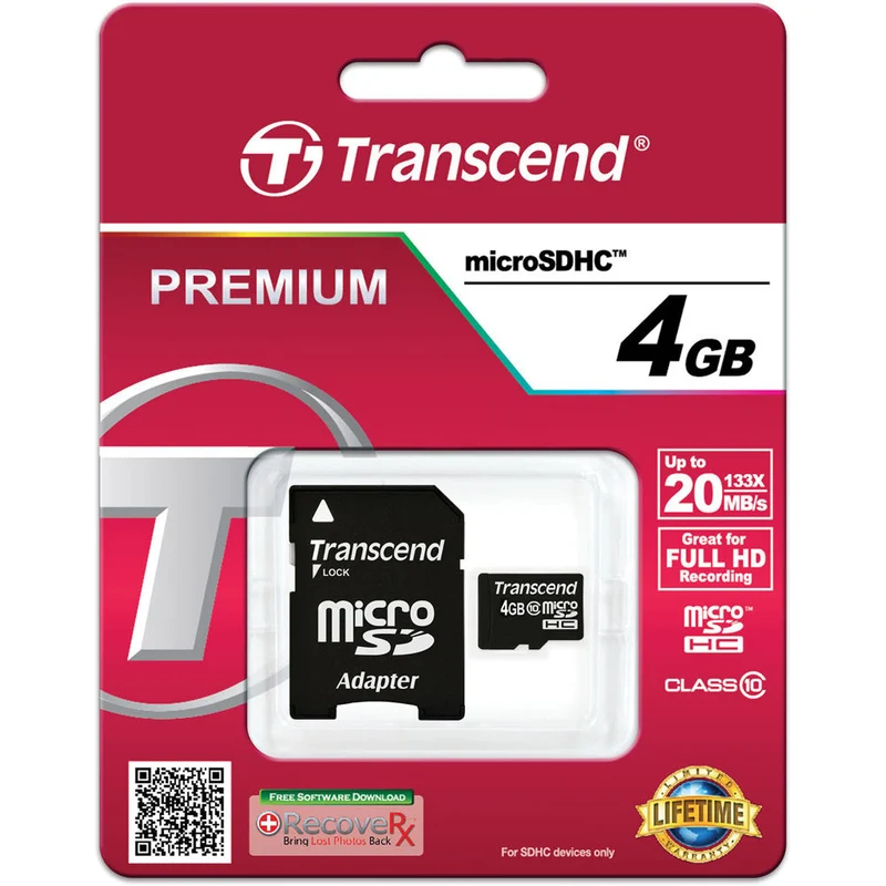 Tarjeta Transcend 4GB Premium microSDHC con SD Adapter