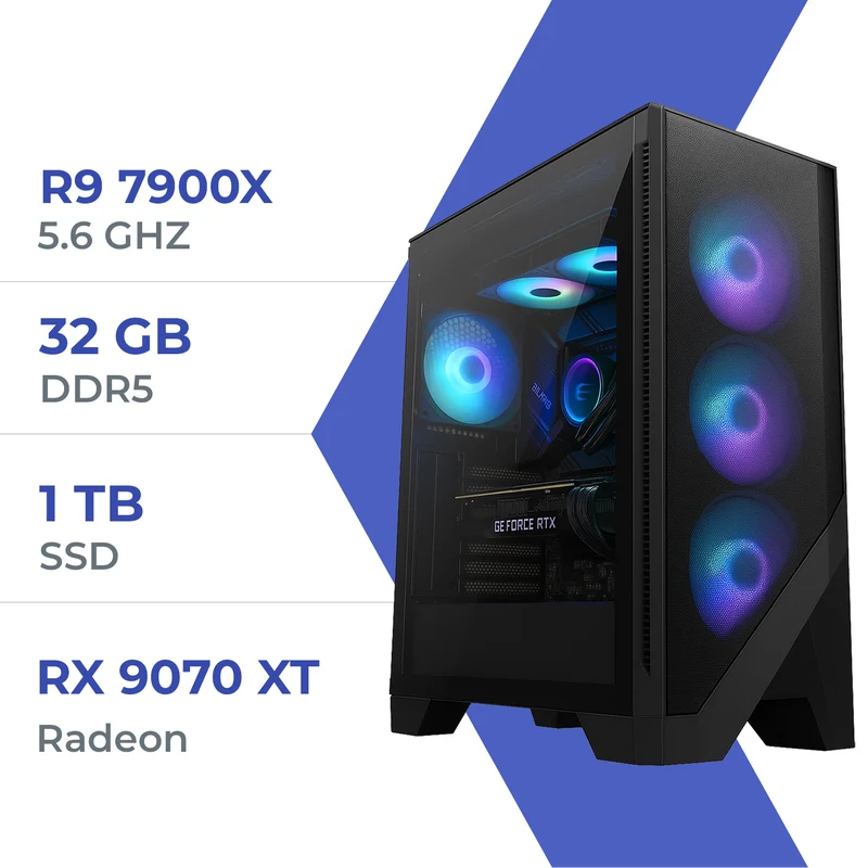PC Gamer Techspace R9 7900X /1TB SSD/32GB/RX 9070 XT 16GB