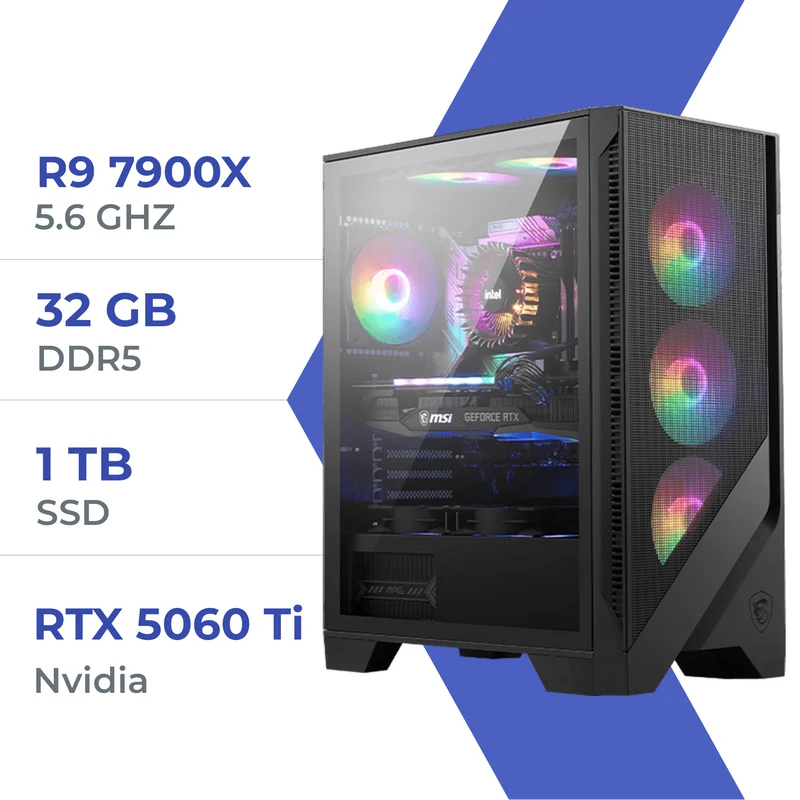 PC Gamer Techspace R9 7900X /1TB SSD/32GB/RTX 5060 Ti 16GB