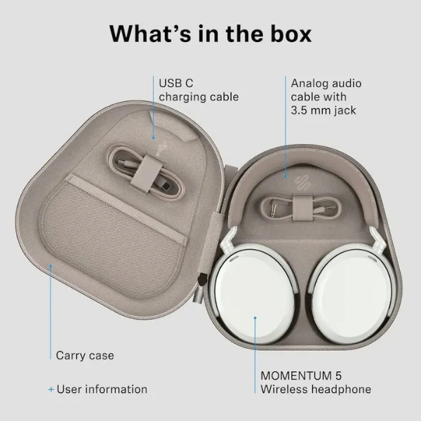 Audífonos Sennheiser MOMENTUM 5 Bluetooth Inalámbricos con Cancelación de Ruido Adaptativa Over-Ear - Blanco