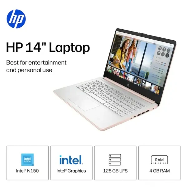 Laptop HP Intel N150 (3.6GHz) 4 GB RAM 128 GB UFS 14" Intel Graphics Win 11 Home - Pale Rose Gold