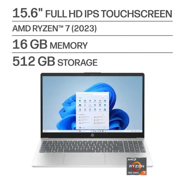Laptop HP Touchscreen AMD Ryzen 7 7730U (4.5GHz) 16 GB RAM 512 GB SSD 15.6" AMD Radeon Win 11 Home - Natural Silver