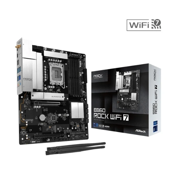 Tarjeta Madre ASRock B860 Rock WiFi - ATX - Socket LGA1851 - DDR5 - PCIe 5.0 - 3x M.2 - WiFi 7 - HDMI