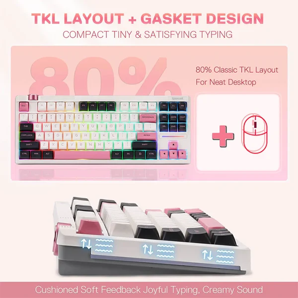 Redragon K729 OTIM Pro Wireless Mechanical Keyboard (White/Black/Pink)