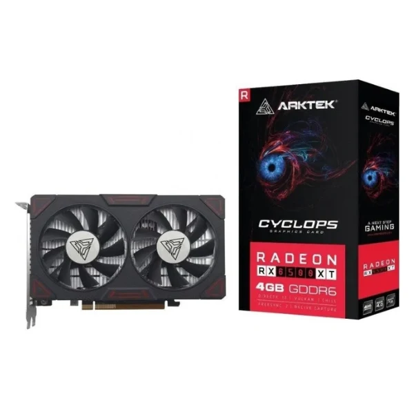 TARJETA DE VIDEO ARKTEK CYCLOPS AMD RADEON RX 6500 XT/ 4GB GDDR6/ 64BIT/ 2310MHz/ 400W/ HDMI-DP/ NEGRO