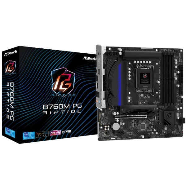 Tarjeta Madre ASRock B760M PG Riptide WiFi - mATX - Socket LGA1700 - DDR5 7200+ - PCIe 4.0 - 2x M.2 - WiFi 6E