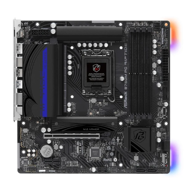 Tarjeta Madre ASRock B760M PG Riptide WiFi - mATX - Socket LGA1700 - DDR5 7200+ - PCIe 4.0 - 2x M.2 - WiFi 6E
