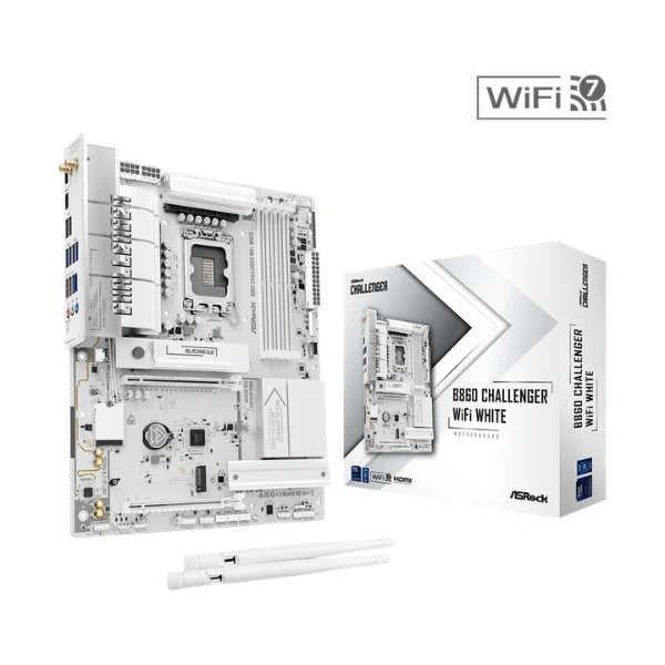 Tarjeta Madre ASRock B860 Challenger WiFi - ATX - Socket LGA1851 - DDR5 8666+ - PCIe 5.0 - 3x M.2 - WiFi 7 - Blanco