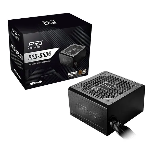 Fuente de Poder ASRock Gaming Pro 850W - ATX 3.1 - 80 Plus Bronze - PCIe 5.1 - 12V-2x6 - Negro - PRO-850B