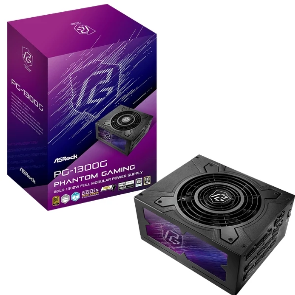 Fuente de Poder ASRock Phantom Gaming PG-1300G - 1300W - 80 Plus Gold - ATX 3.1 - PCIe 5.1 - Full Modular - Negro