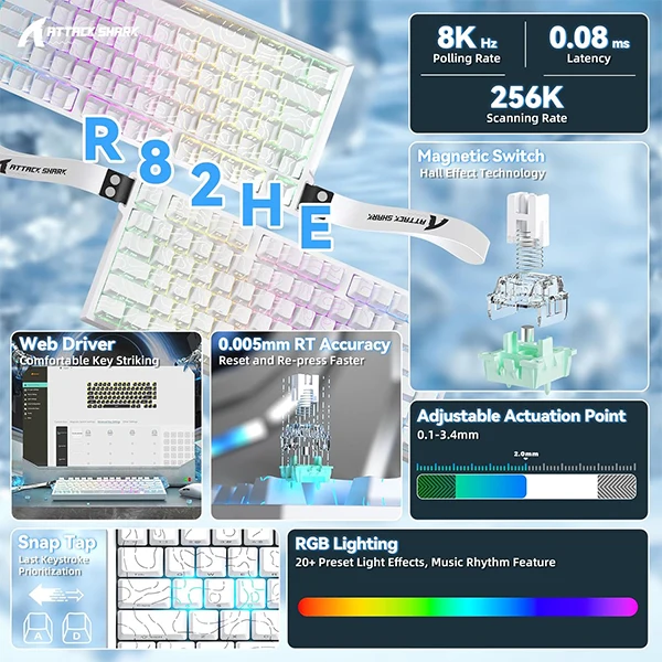 ATTACK SHARK R82 HE Rapid Trigger Magnetic Switch (White Contours)